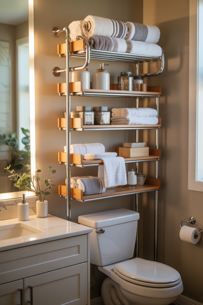 12. Tiered Racks for Towels and Toiletries