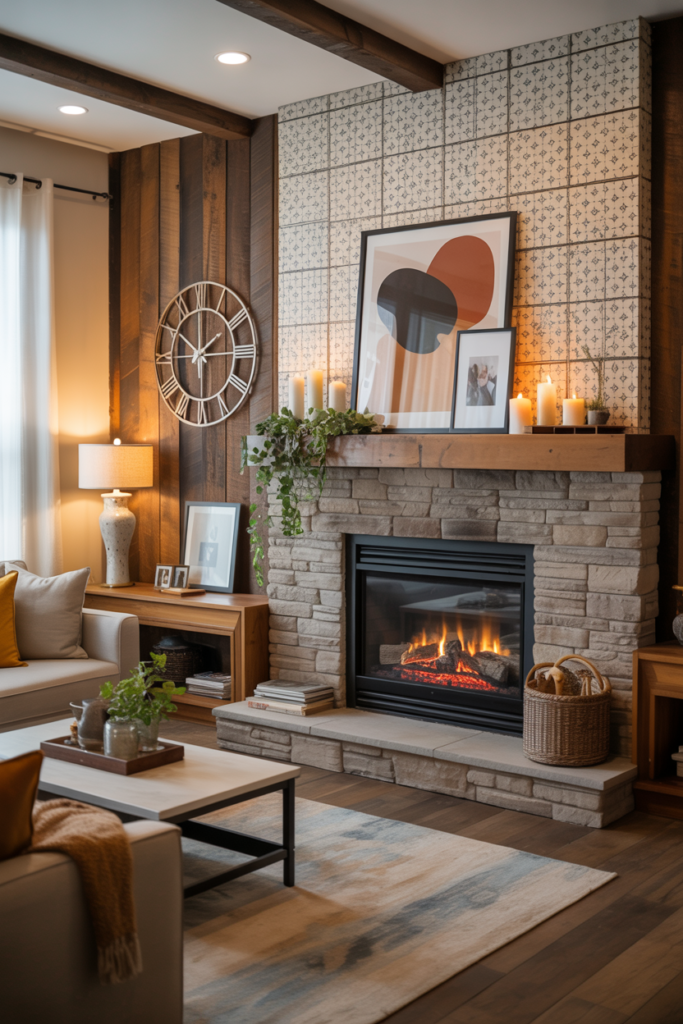 14. Build Warmth with Fireplace Wall Accents