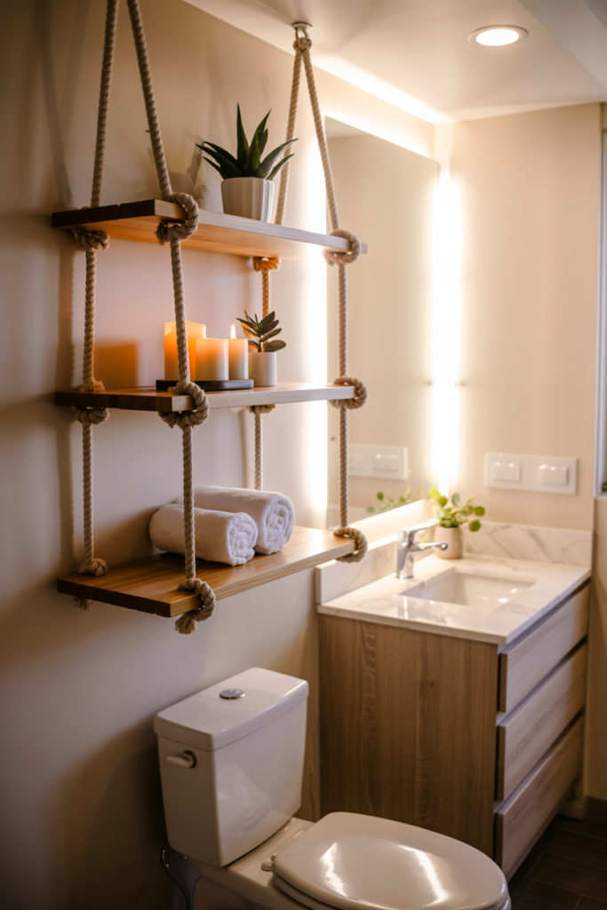 16. Hanging Rope Shelves for a Creative Twist