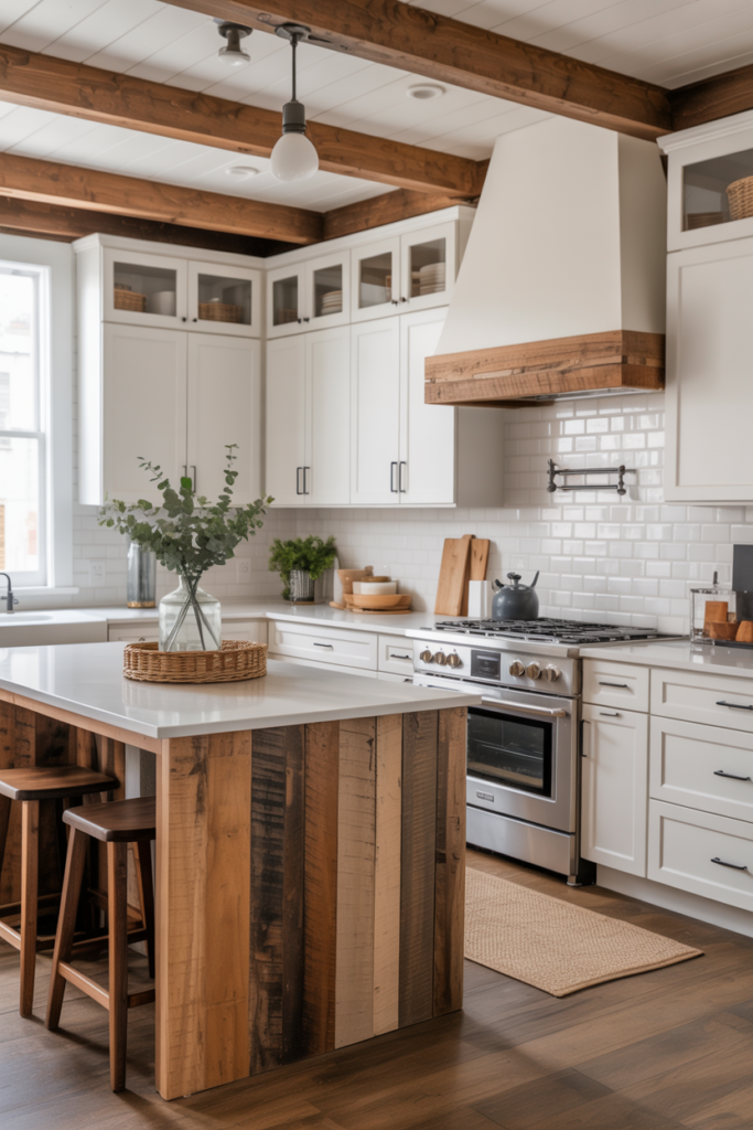 2. Rustic Wood with Sleek Finishes