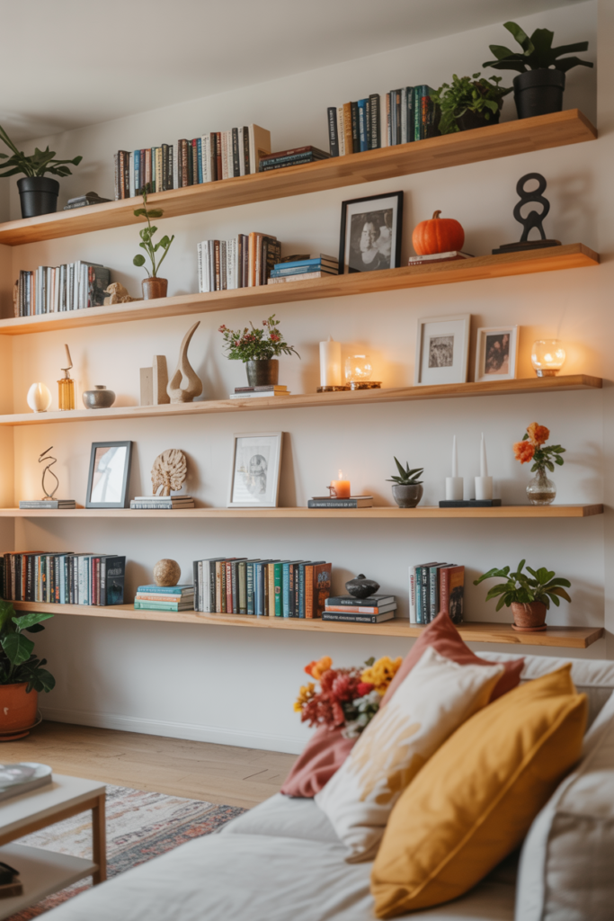 4. Use Floating Shelves as Functional Art