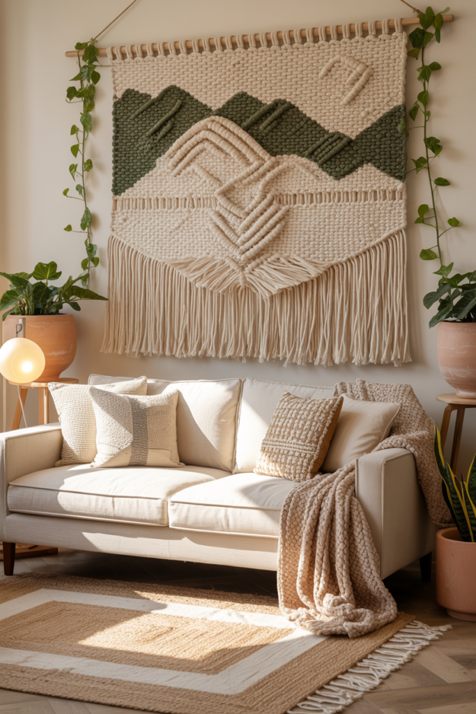 7. Introduce Natural Textures with Woven Wall Art