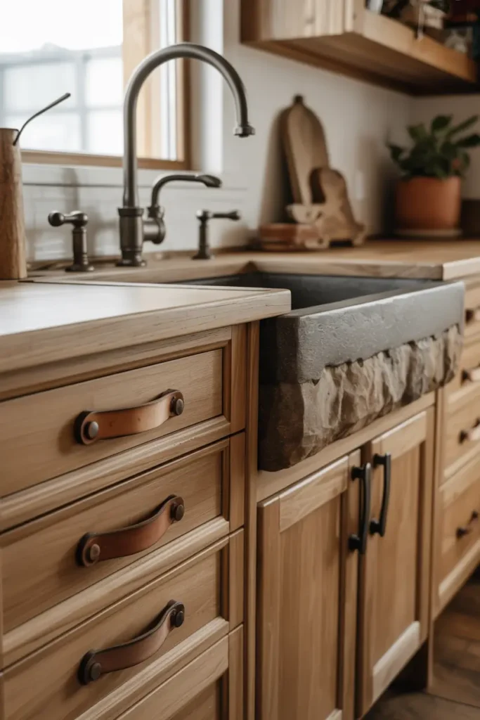 Natural Wood Cabinets for Warmth