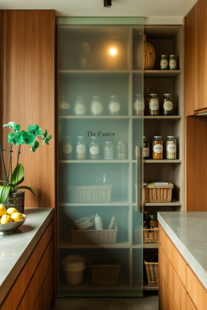 Pantry Behind a Mirror or Glass Feature
