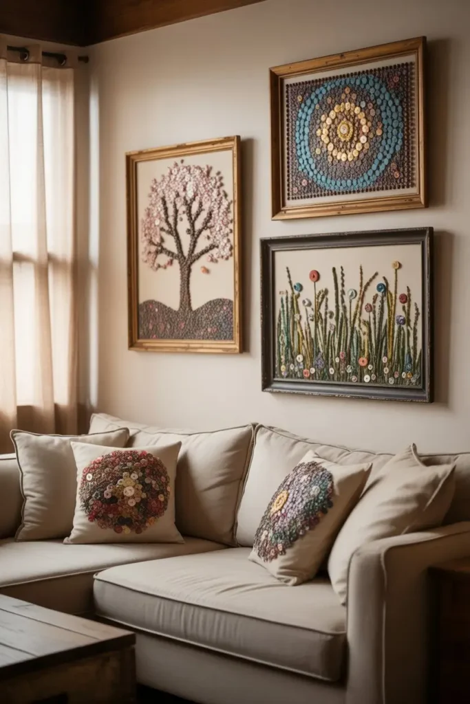 1. Framed Button Wall Art for the Living Room