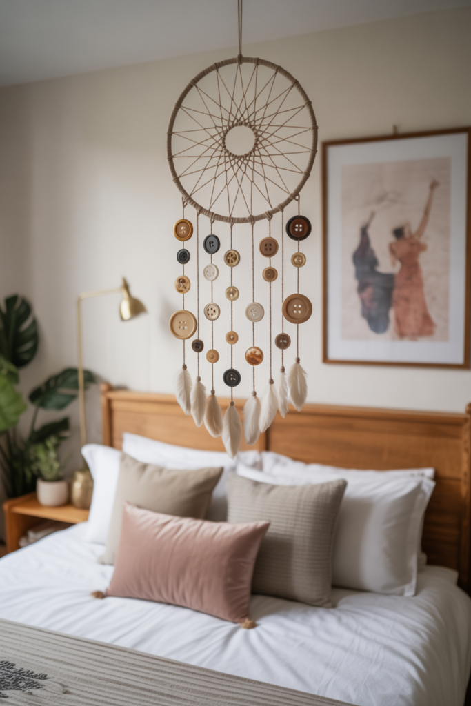 10. Button Dream Catchers for Boho Bedrooms