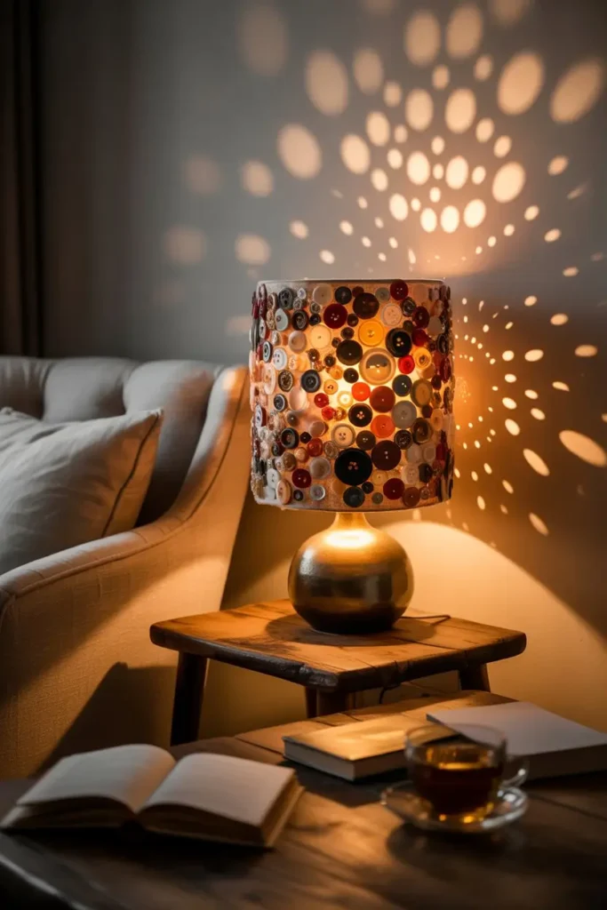 13. Button-Covered Lampshades for Cozy Corners