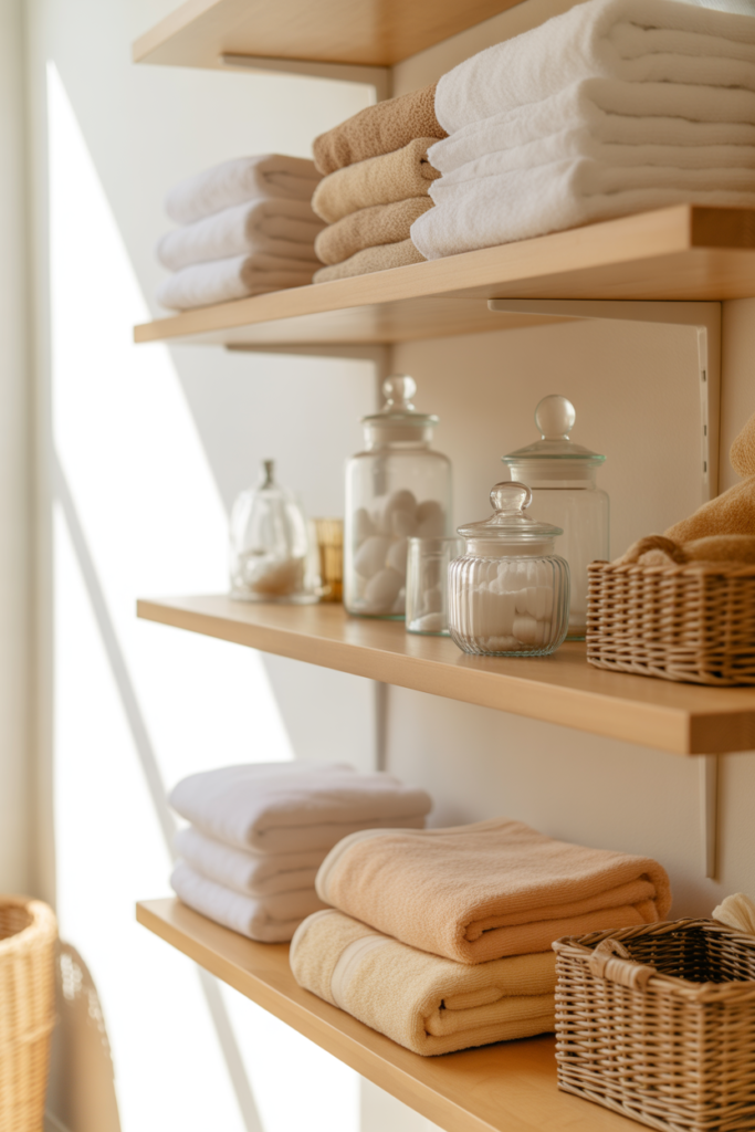2. Add Open Shelving for a Spa-Inspired Look
