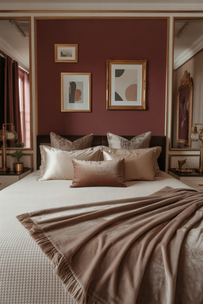 2. Deep Burgundy Walls with Gold Accents