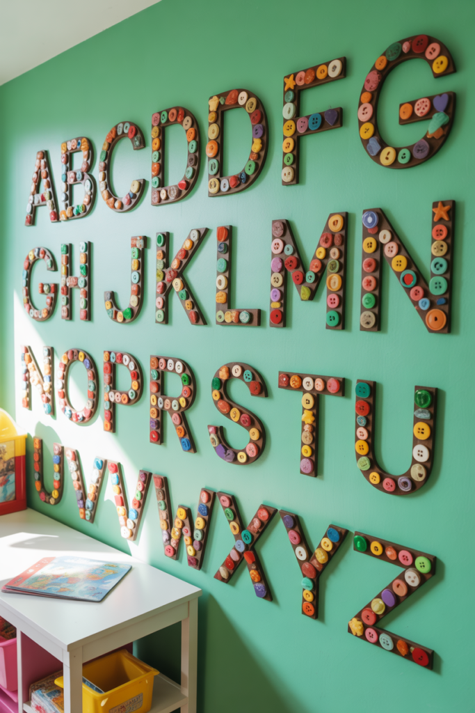 3. Playful Button Alphabet Art for Kids’ Rooms