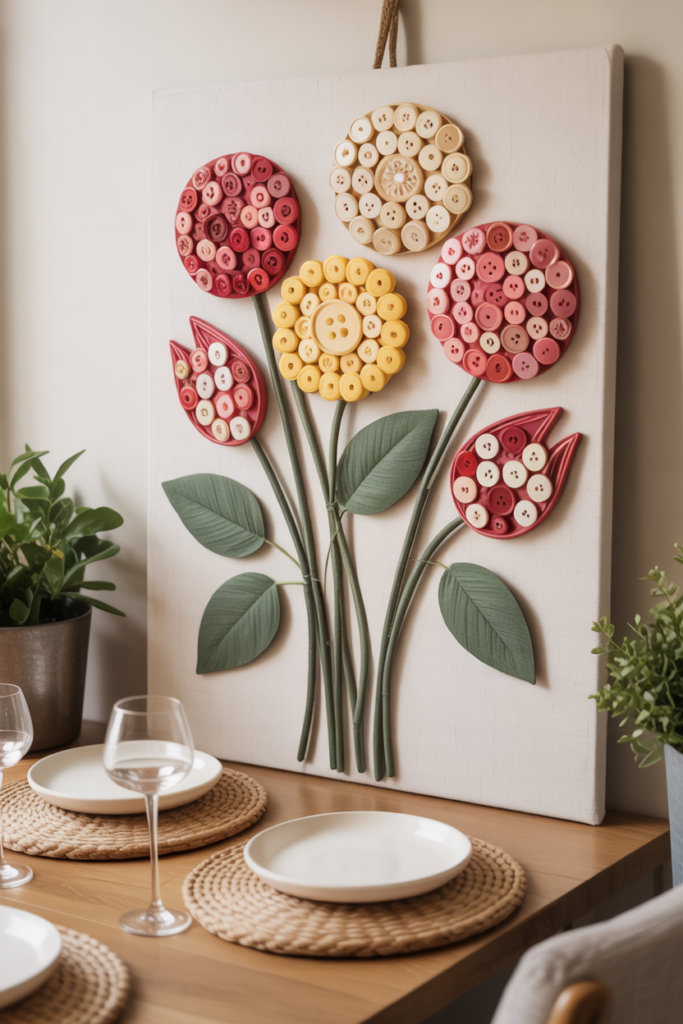 4. Button Bouquet Art for the Dining Area