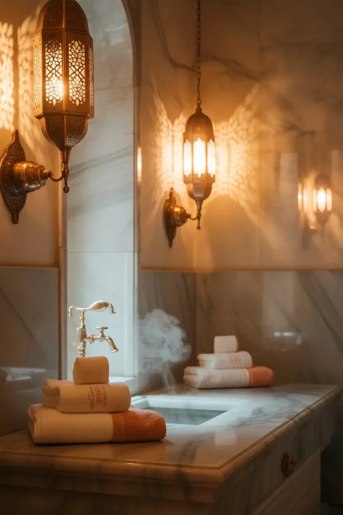 4. Warm Lighting with Turkish Lanterns