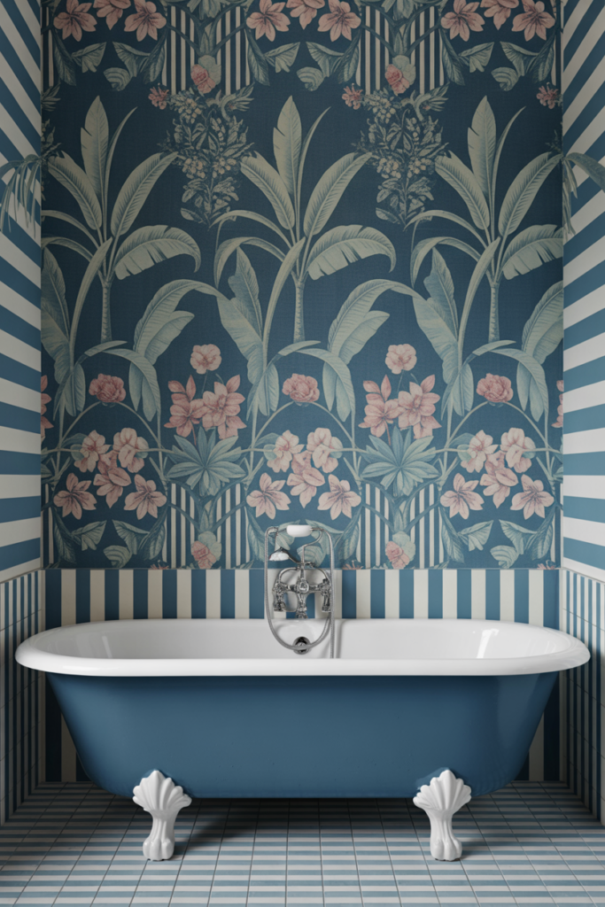 5. Go Bold with Wallpaper Behind the Tub