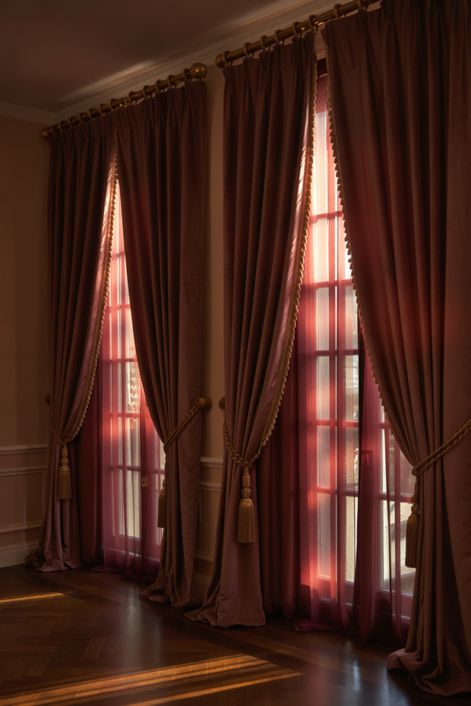 6. Burgundy Curtains Framing Golden Sunlight