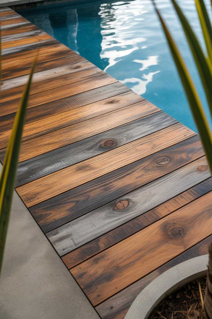 8. Stamped Wood-Look Concrete for a Rustic Touch