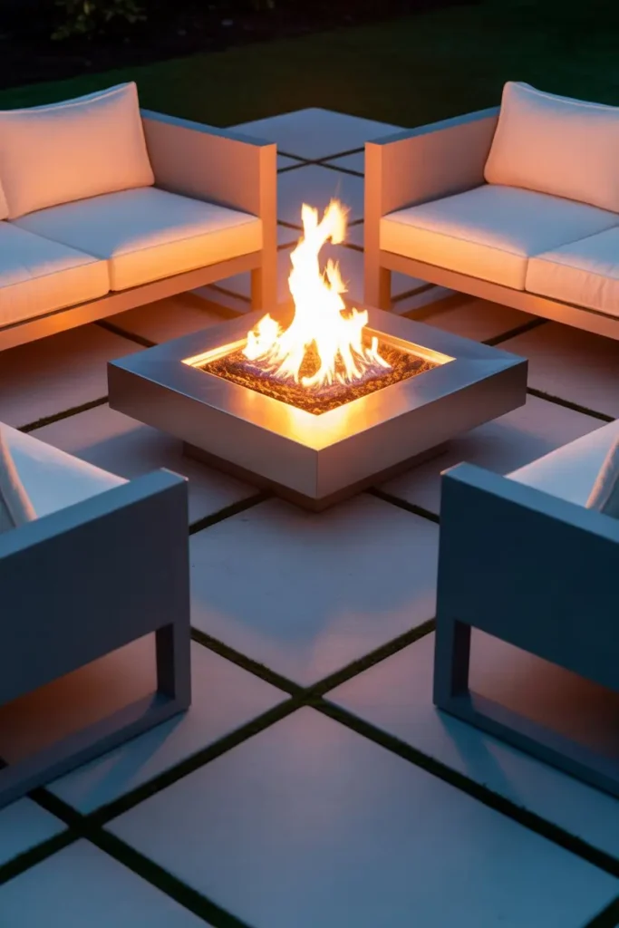 1. A Square Patio With a Center Fire Pit That Feels Balanced