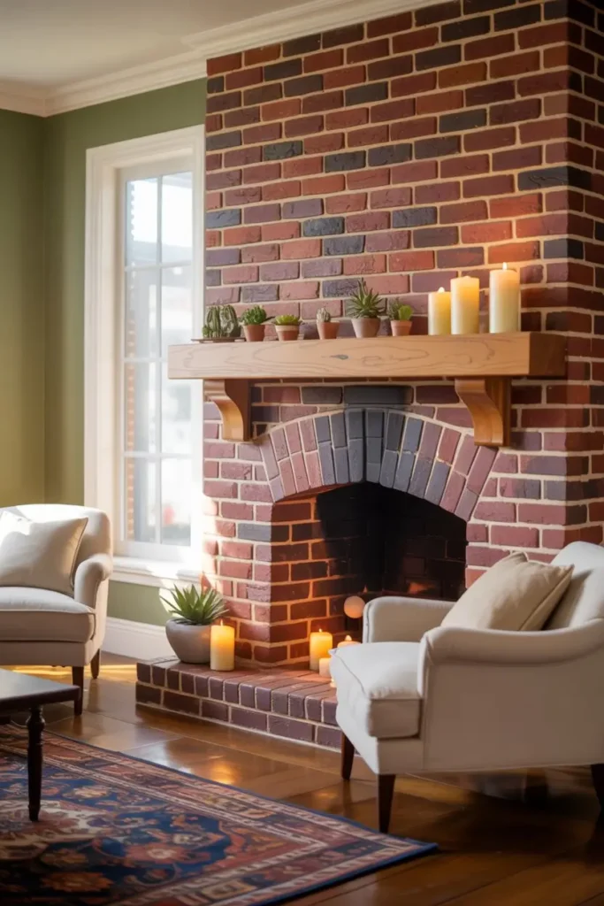 1. Classic Red Brick Fireplace Charm