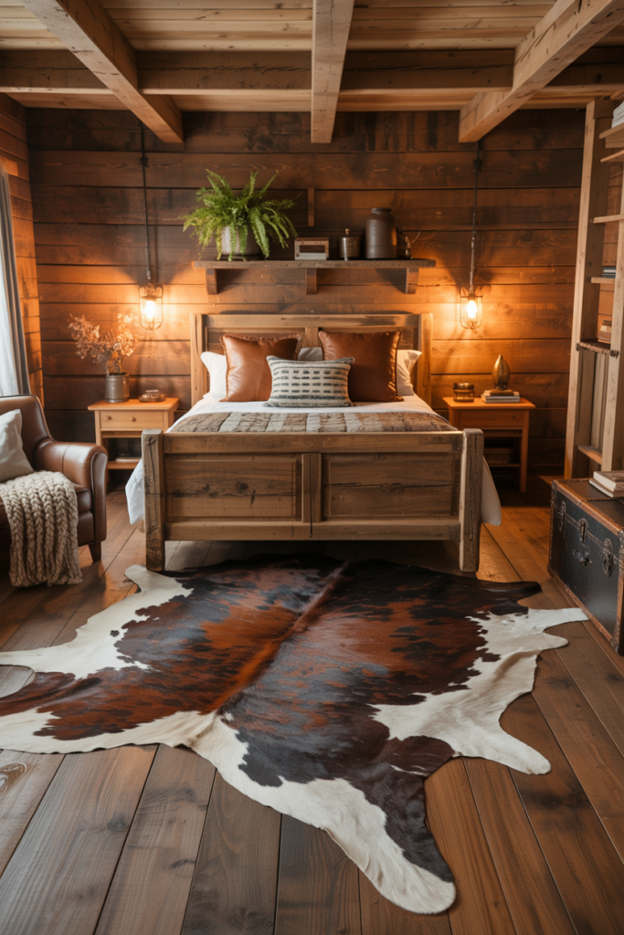 1. Classic Rustic Bedroom with a Cowhide Accent
