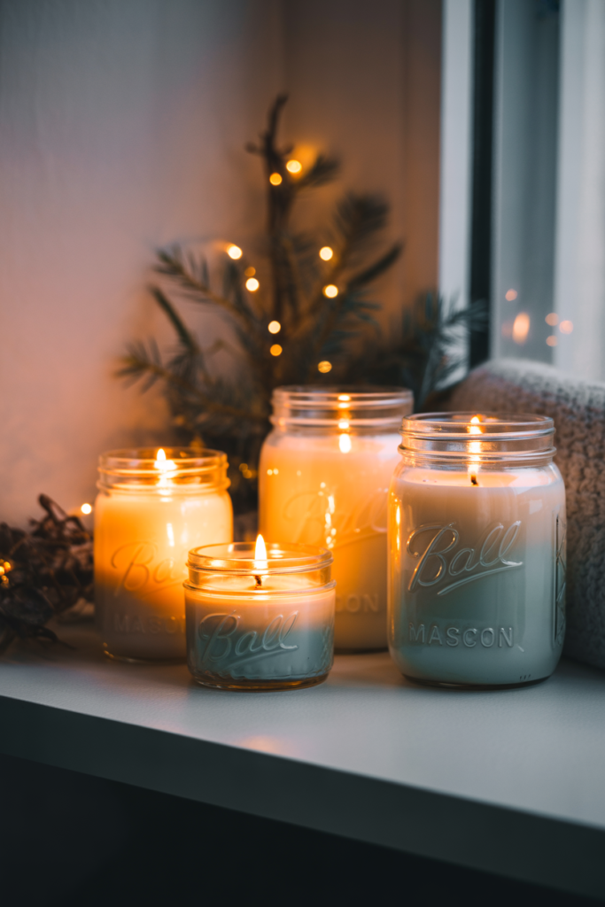 1. Cozy Winter Mason Jar Candles