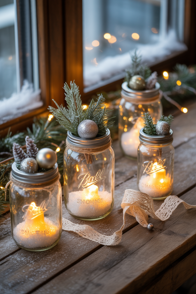 1. Mason Jar Snow Lanterns