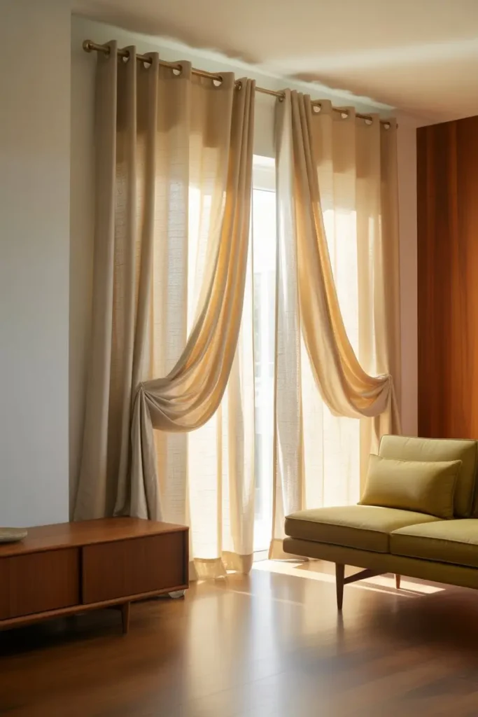 1. Natural Linen Curtains for a Soft Mid Century Glow
