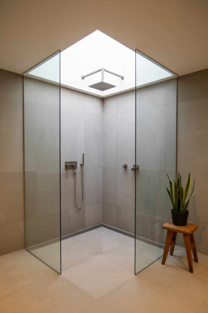 1. Open Corner Walk-In Shower with Seamless Glass