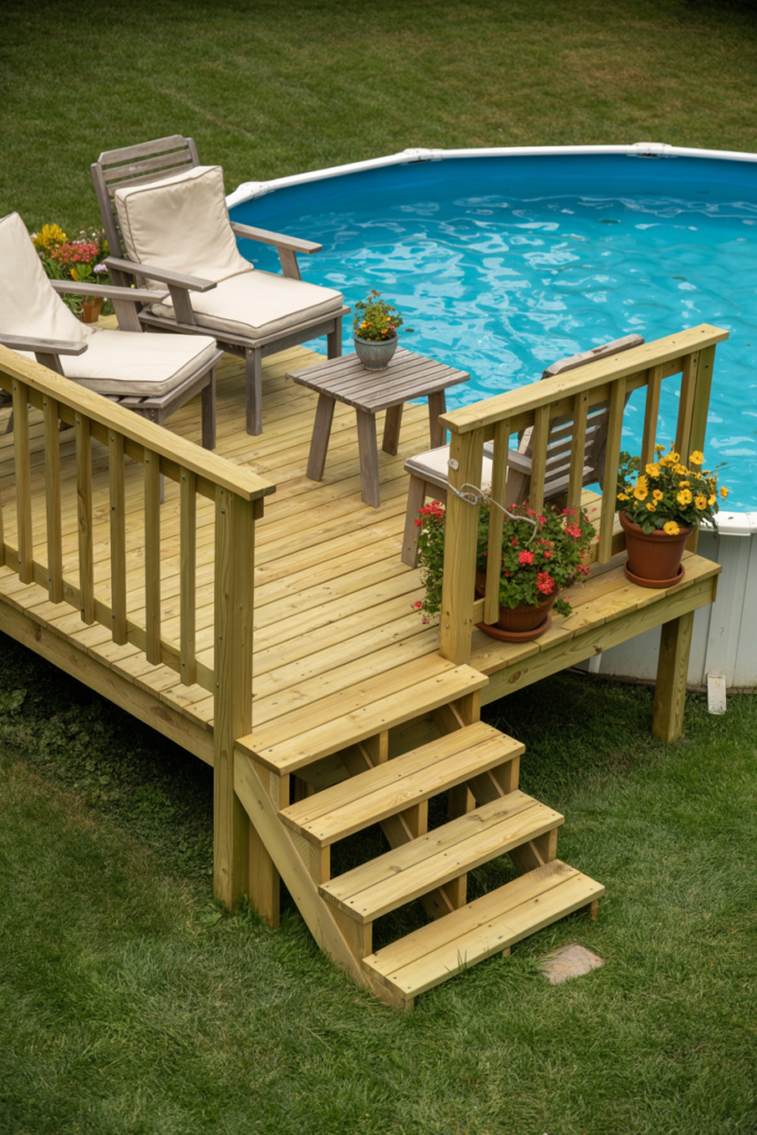 1. Simple Wooden Deck for Small Pools