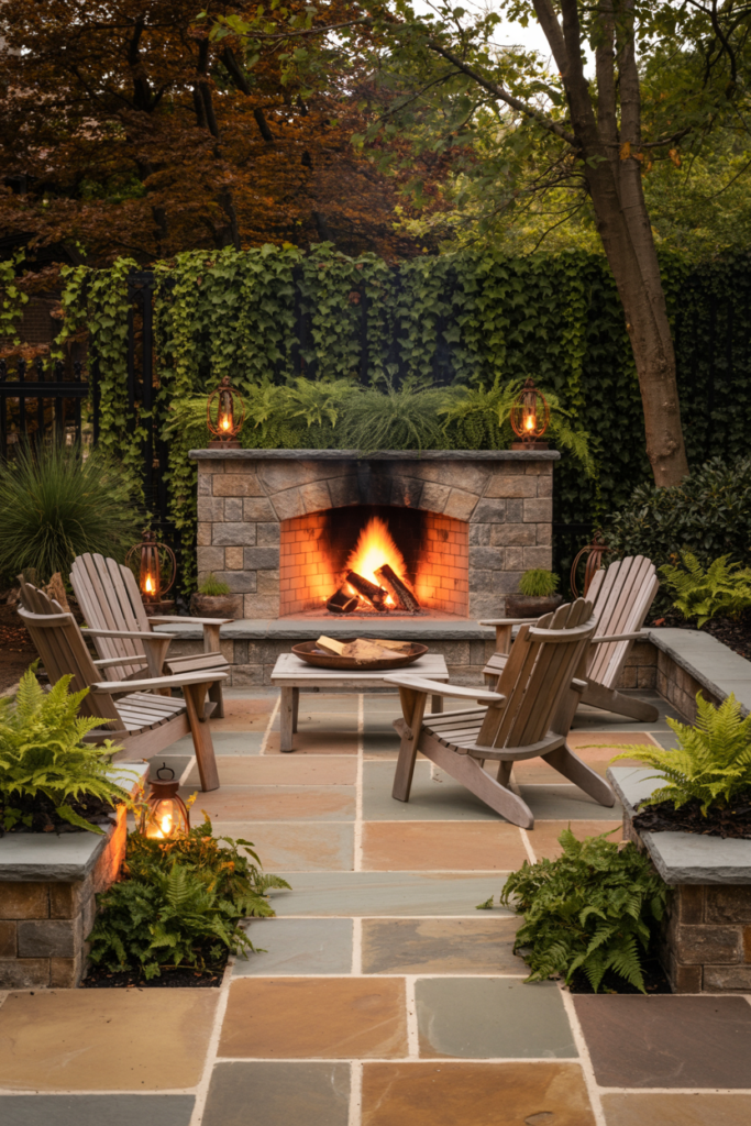 1. Stone Fireplace with Natural Patio Flow