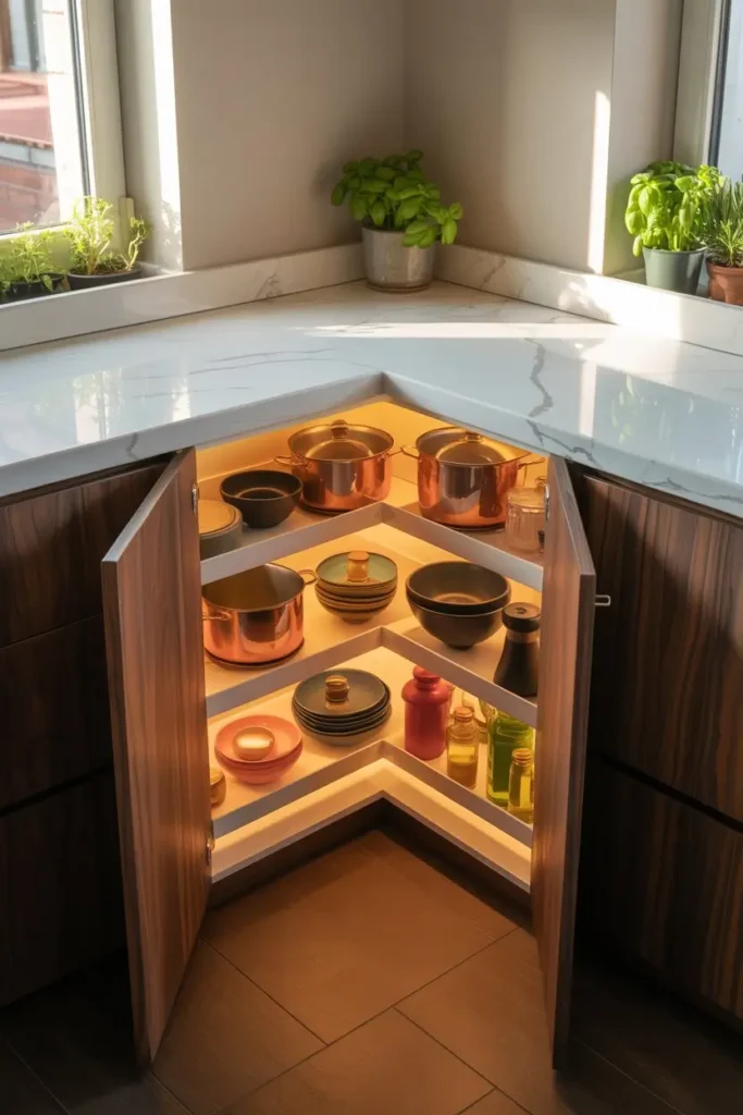  Use Corner Cabinets for Deep Storage