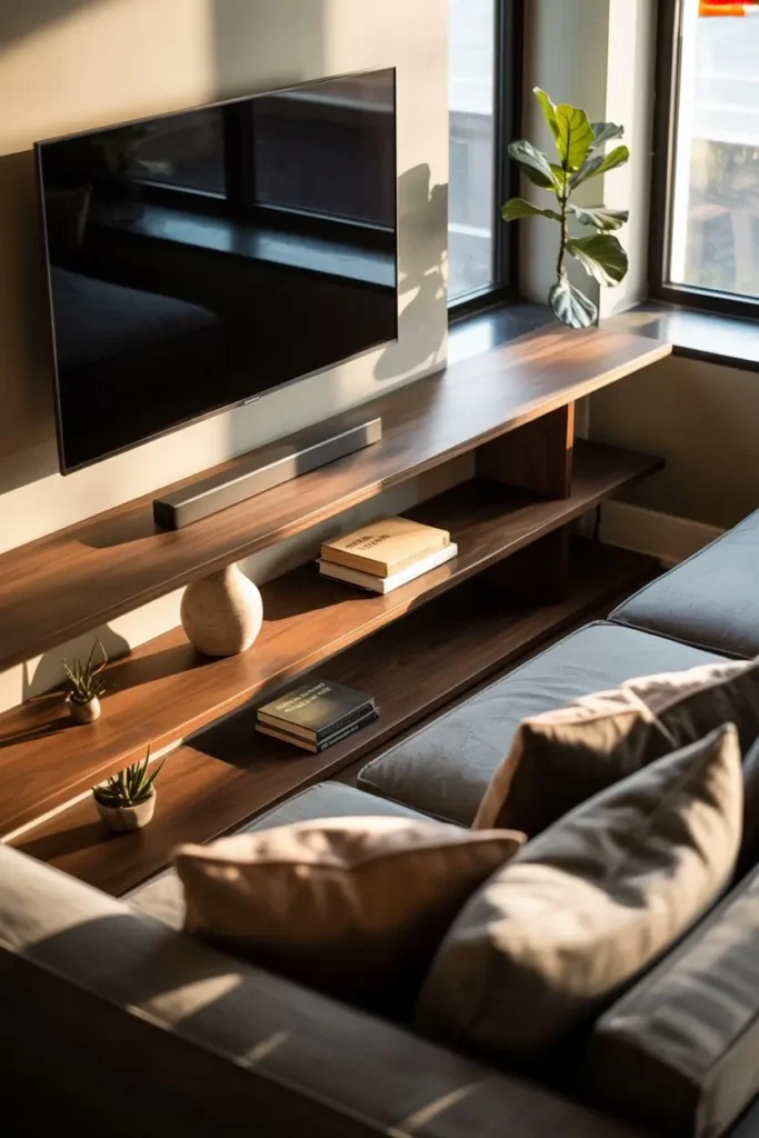 1. Wall-Mounted Simplicity with Floating Shelves