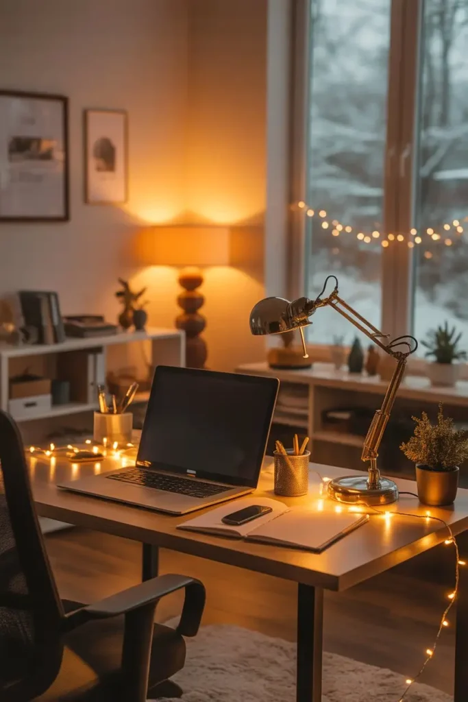 1. Warm Lighting for a Cozy Winter Office