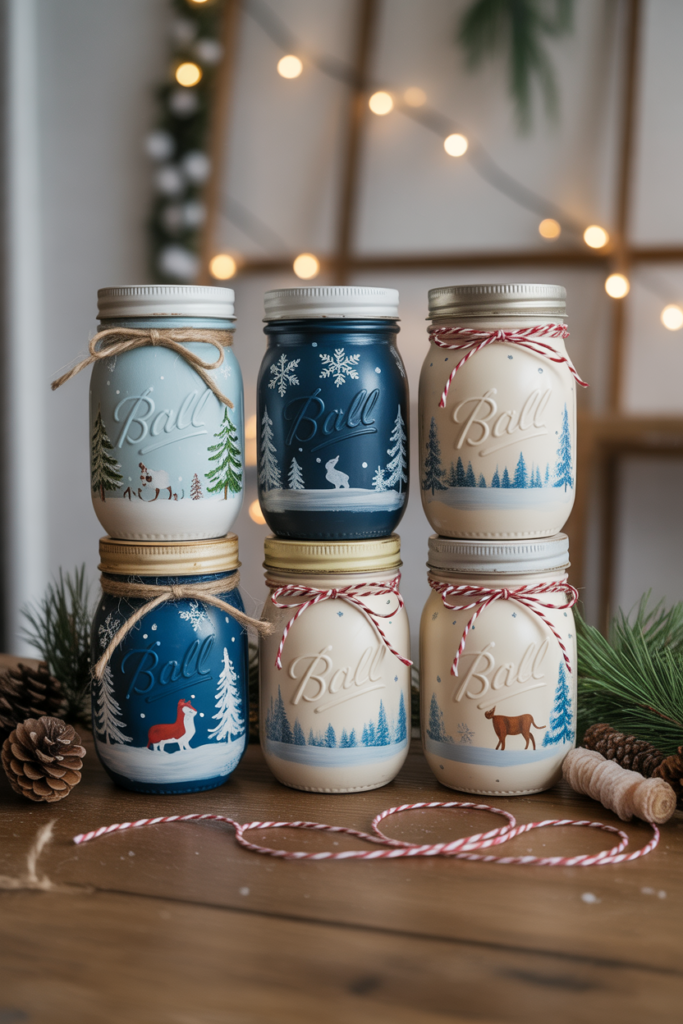 Painted Winter Mason Jars