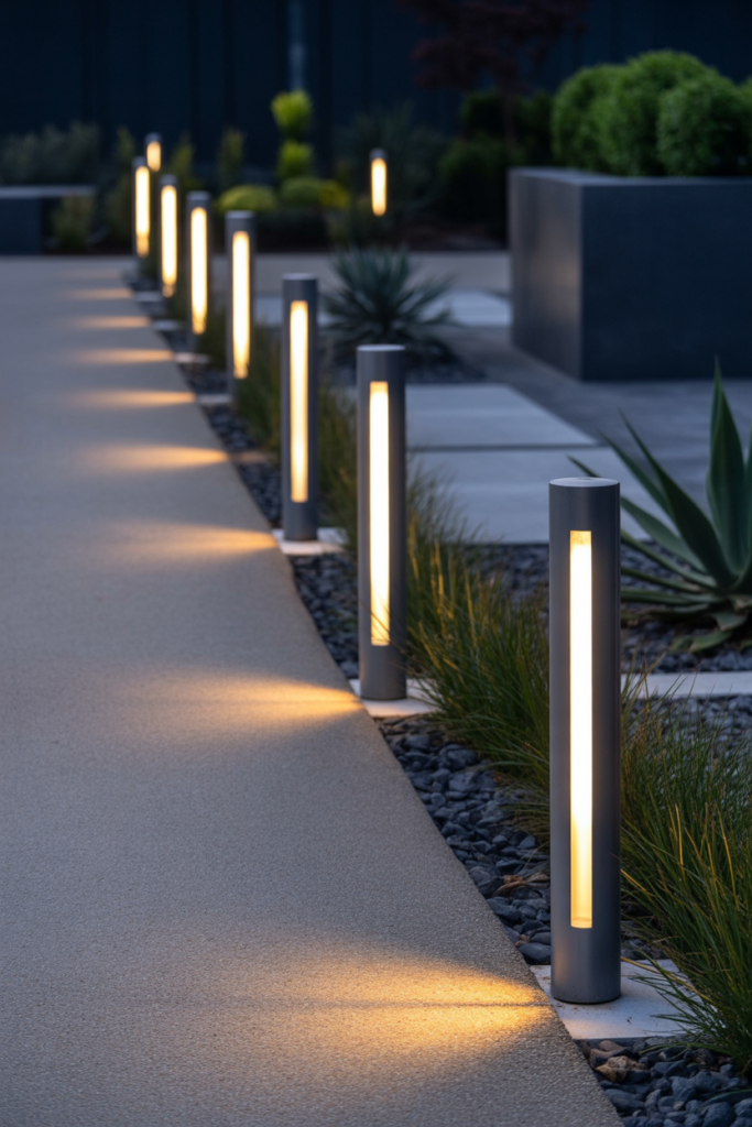 10. Solar-Powered Bollard Lights for Modern Landscaping