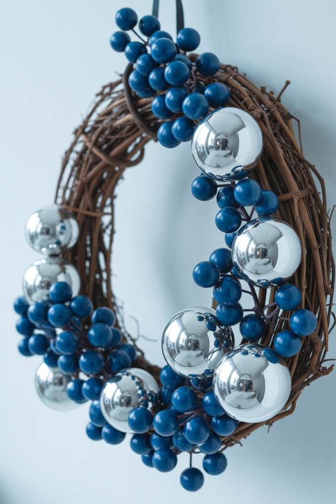 11. Blue and Silver Grapevine Wreath