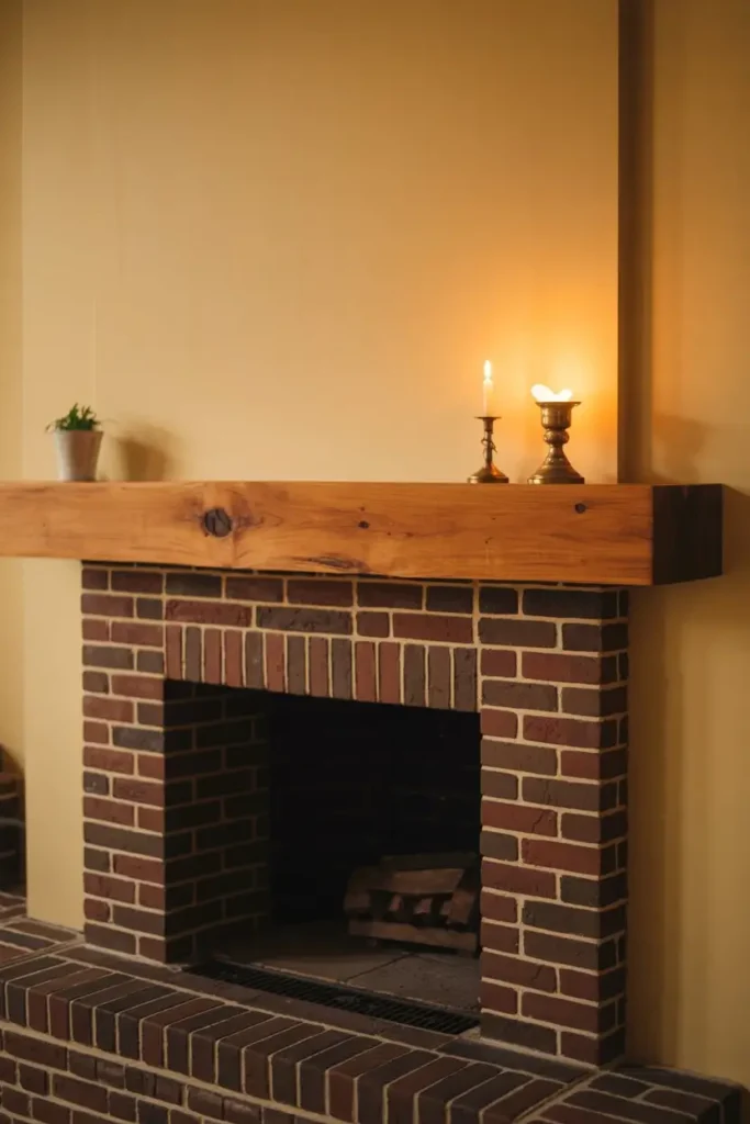 11. Brick Fireplace with Wooden Mantel