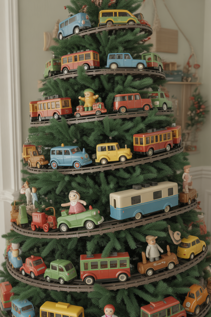 11. Retro Themed Christmas Tree with Toys
