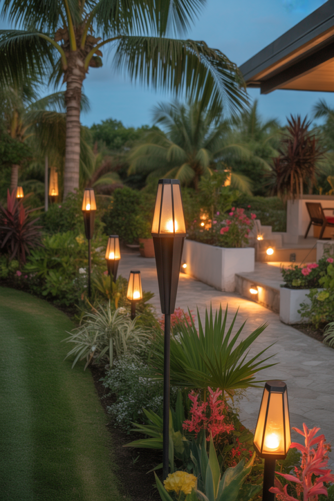 11. Solar Garden Torches for a Tropical Vibe