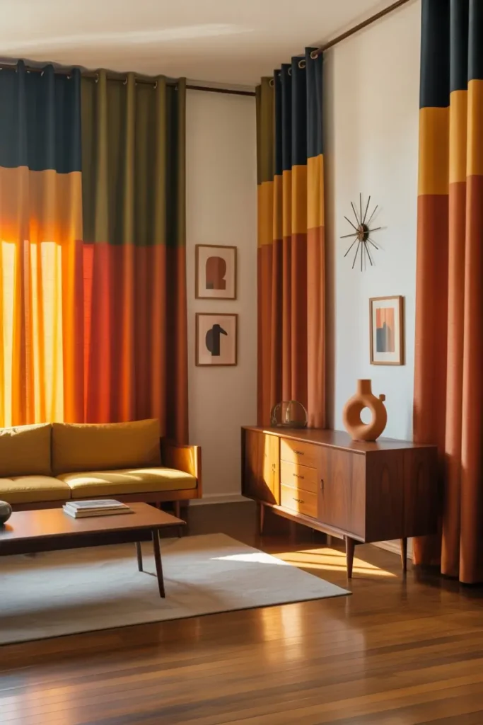 12. Color Block Curtains for a Bold Mid Century Style