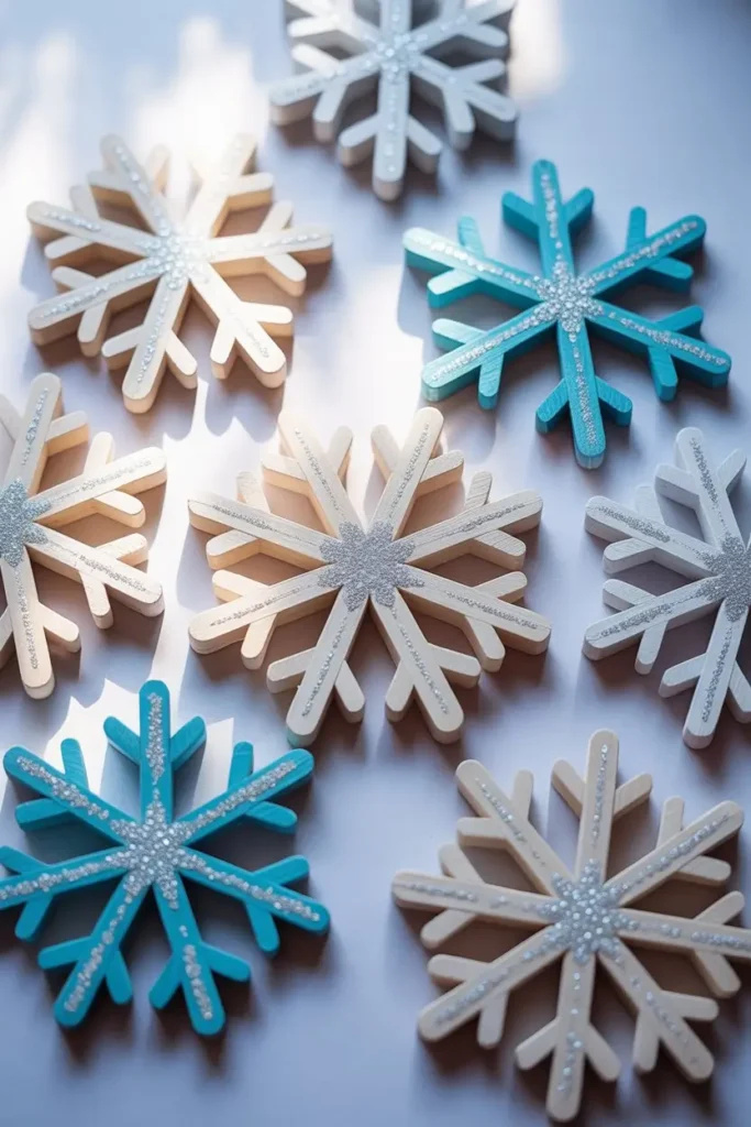 12. Popsicle Stick Snowflakes