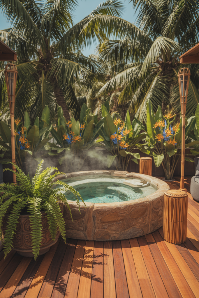 12. Tropical Hot Tub Patio Paradise