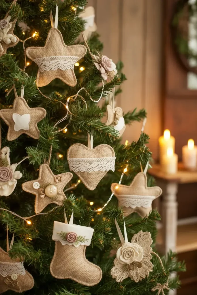 13. Burlap and Lace Ornaments