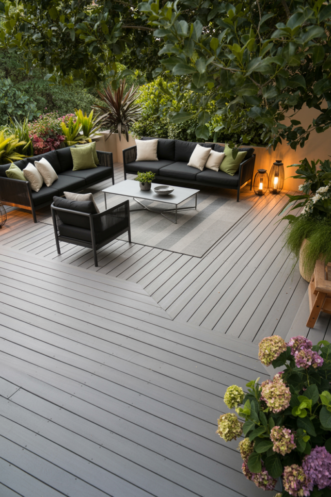 13. Light Grey Deck with Dark Furniture Contrast