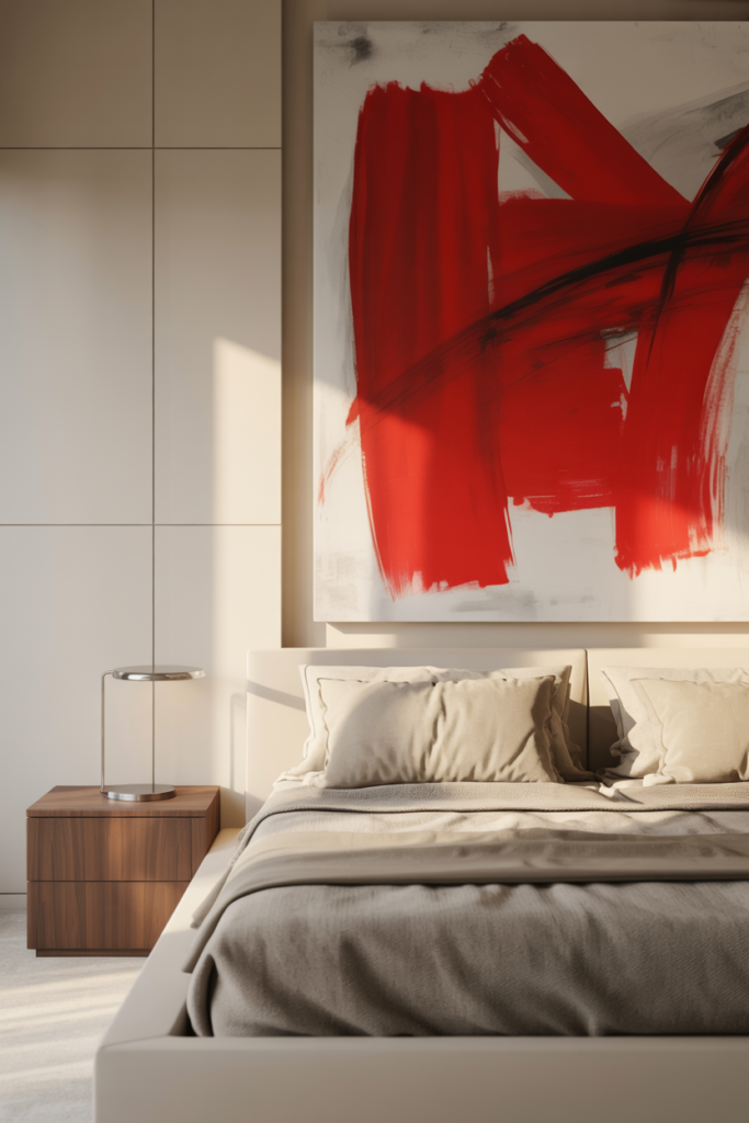 13. Luxurious White Bedroom with Red Lighting