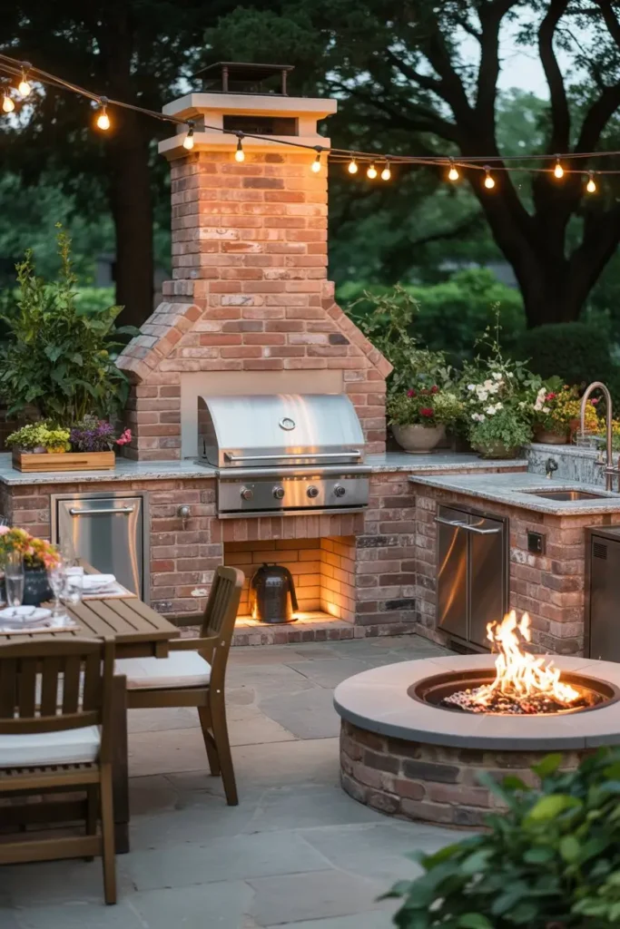 13. Outdoor Kitchen Brick Fireplace Combo