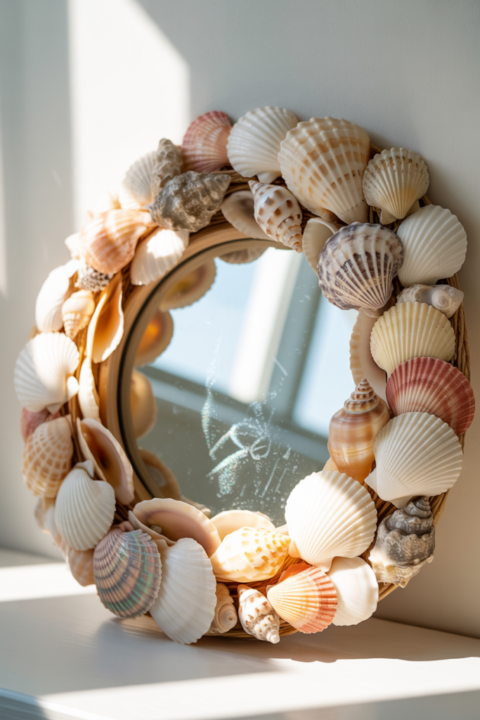13. Seashell Wreath with a Mirror Center