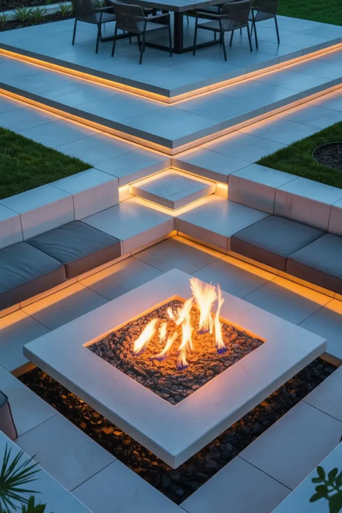 14. A Multi Level Square Patio With a Fire Pit