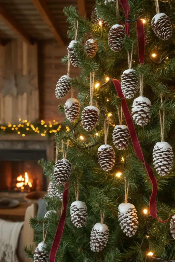 14. Snow-Tipped Pine Cone Ornaments