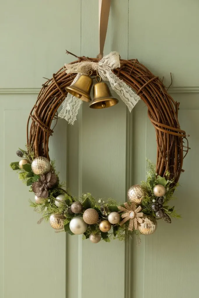 14. Vintage-Inspired Grapevine Wreath with Ornaments