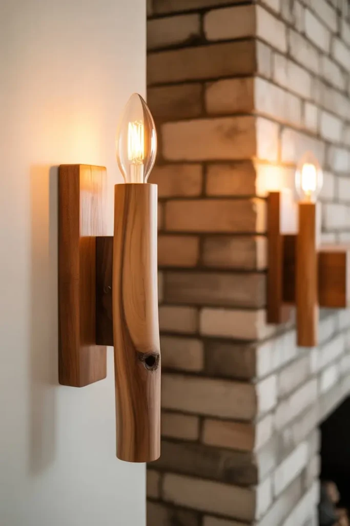 14. Wooden Base Sconces for Natural Texture