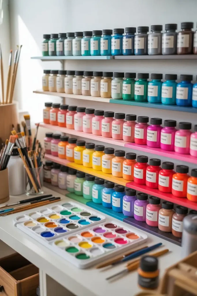 15. A Paint Station That Stores Bottles by Shade